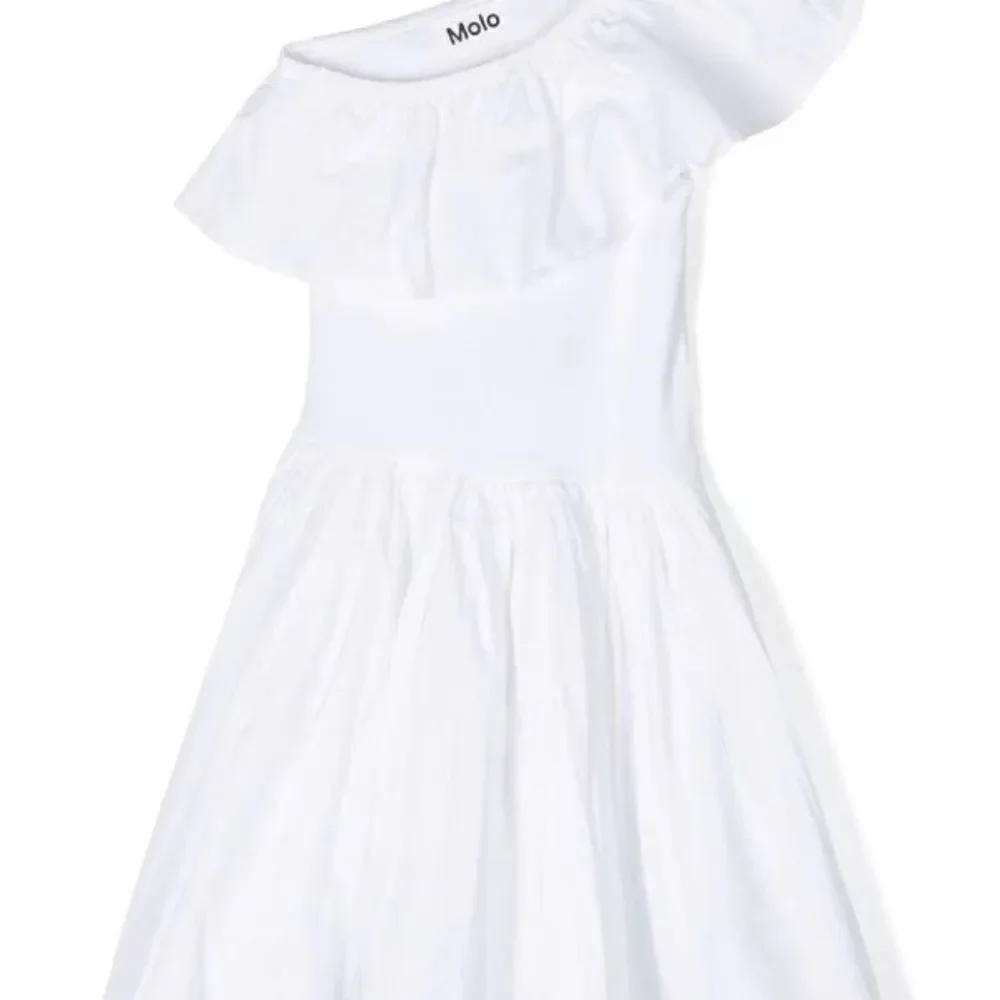 Molo NWT Choley Girls White One Shoulder Ruffled Dress. Organic Cotton. Size 14.